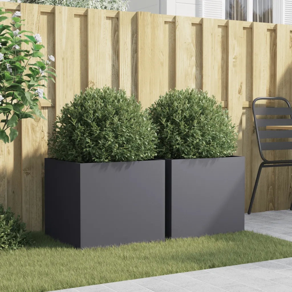 2 pz Fioriere | Cassetta per fiori | Vaso Antracite 49x47x46 cm Acciaio