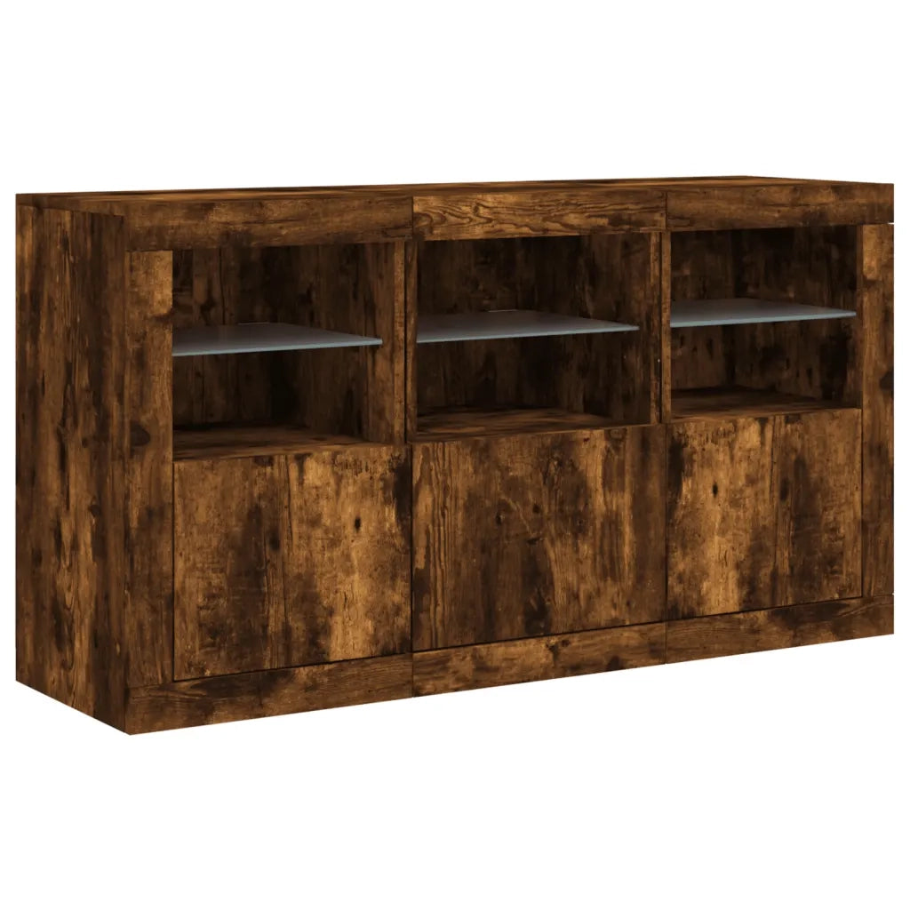 Credenza con Luci LED-Buffet-Armadio da cucina Rovere Fumo 123x37x67 cm 215751
