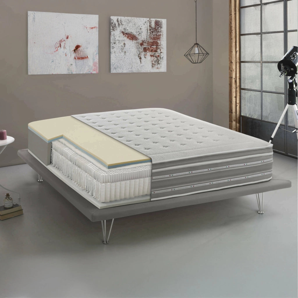 Anka, Materasso Matrimoniale Sfoderabile Made in Italy, 190x160x37h cm Grigio