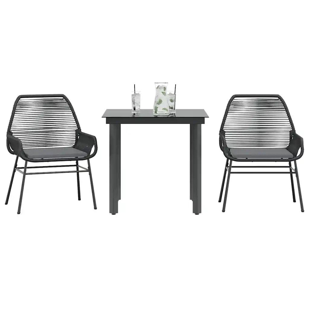 Set da Pranzo da Giardino 3 pz con Cuscini Polyrattan Vetro 3334562