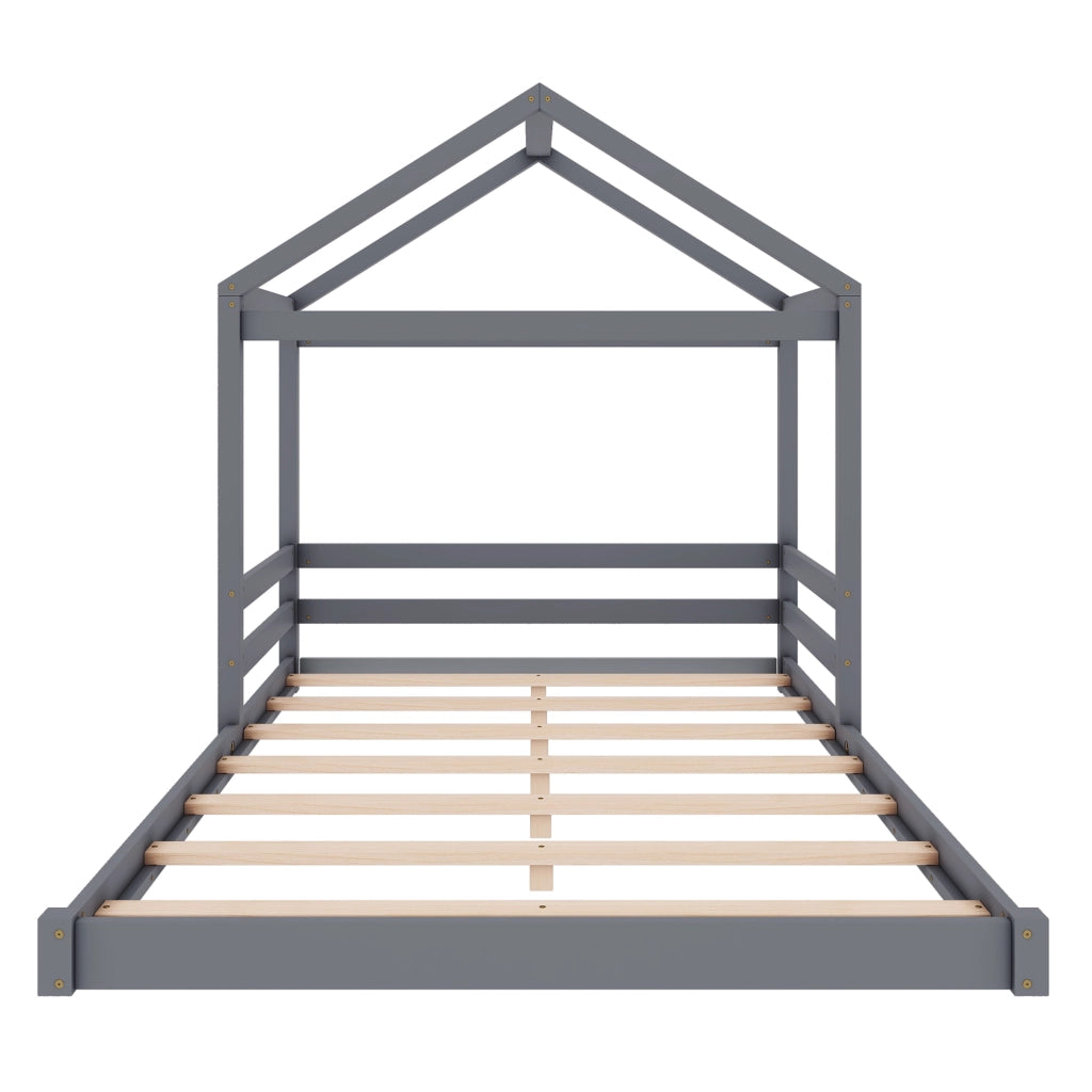 DESMIU Letto a Casetta Letto Matrimoniale 140 × 200 cm con doghe, senza materasso, in pino e MDF, grigio