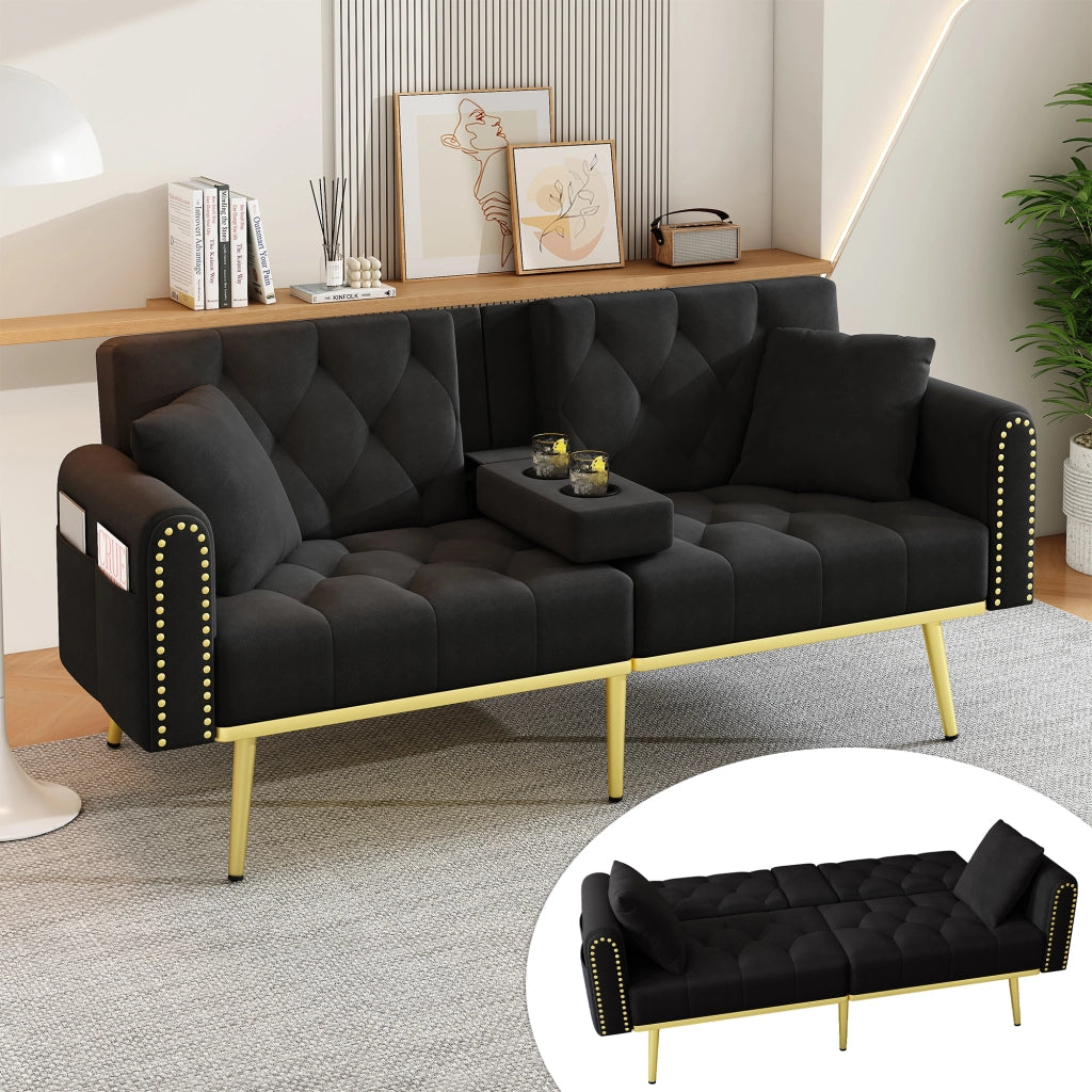 DIVANO LETTO Reclinabile 175x80x73,5 cm Velluto Nero