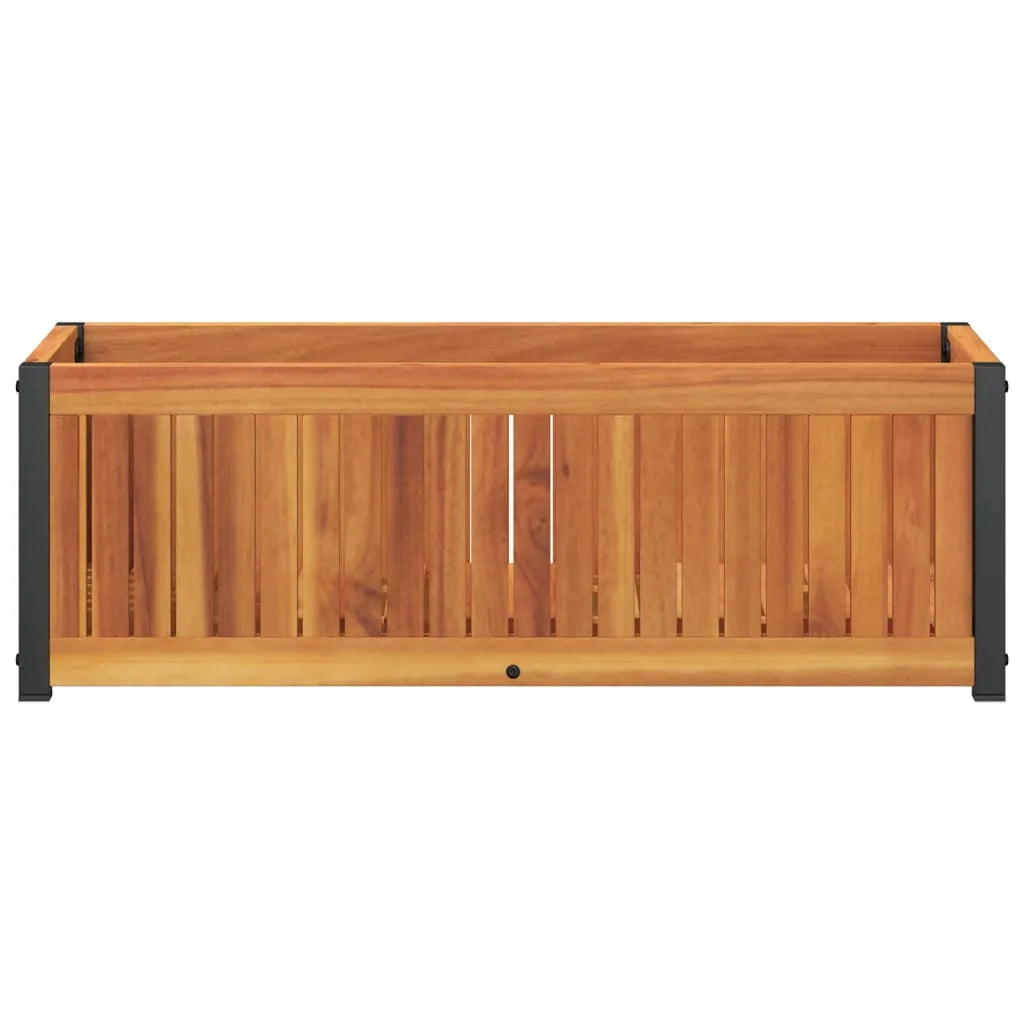 Aiuola rialzata/fioriera per piante fiori patio giardino 80 x 30 x 27,5 cm legno massello di acacia e acciaio marrone 02_0037866
