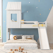 Letto a castello per bambini con scivolo bianco 90x200/140x200 cm