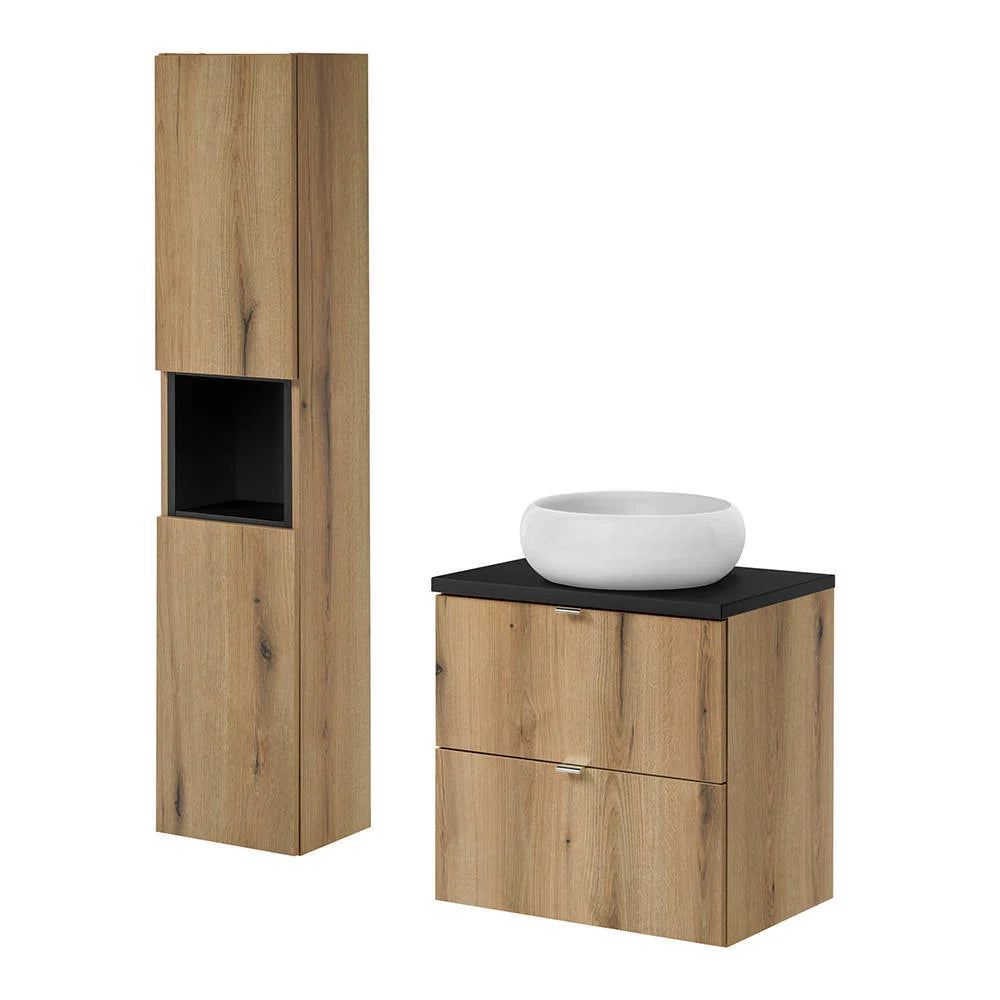 Mobile sottolavabo da bagno con 2 cassetti 60 x 60 x 40 cm effetto rovere nero 03_0010003