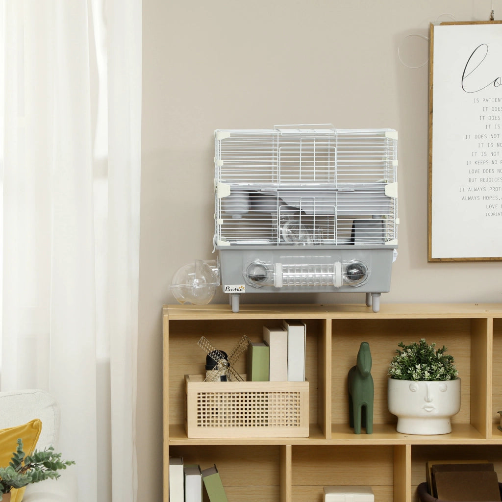 Gabbia per criceti a 2 livelli con ruota ¨C Zephmum ¨C Grigio 44.5x28x44 cm