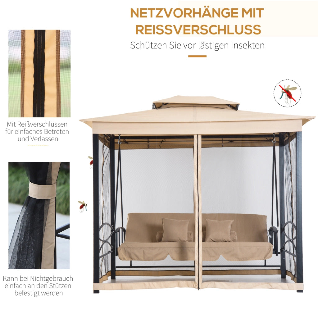 Altalena da giardino Hollywood con pannelli laterali 3 posti ¨C zephmum ¨C beige 256x172x248 cm
