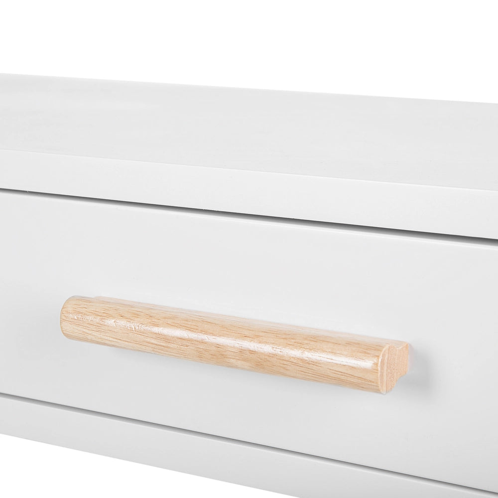 Scrivania Bianca 120 x 45 cm 2 Cassetti Scaffale Gambe in Legno Massello Scandinavo