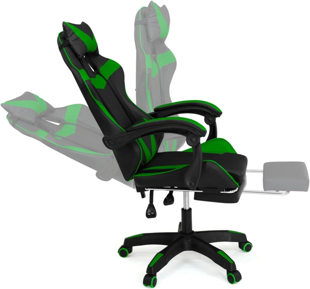 Sedia da gioco ALEX regolabile con poggiapiedi, cuscino per la testa e cuscino lombare in nero e verde