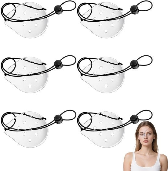 Oogmasker Transparante - 6 Pezzi - Ademend - Copertura Oculare Medica - Corda Adattabile - Materiale PC Comodo - 7,5 x 6,2 cm