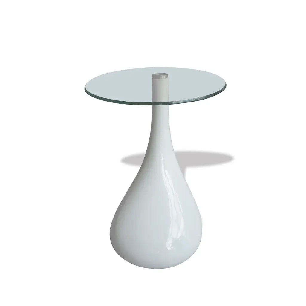 Tavolini da Salotto 2pz con Ripiano Rotondo Vetro Bianco Lucido 240322