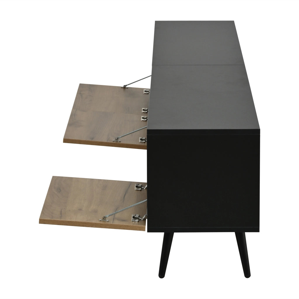 Mobile TV 180x33,5x45 cm con Ante e Passacavi ¨C MINIMAL ¨C Bianco/Nero/Legno