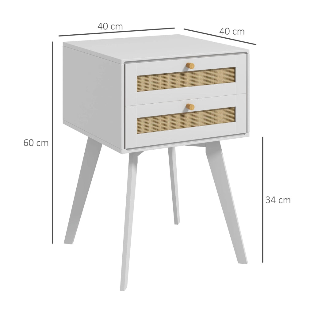 Comodino con 2 Cassetti Stile Cannage ¨C Zephmum ¨C Bianco 40x40x60 cm