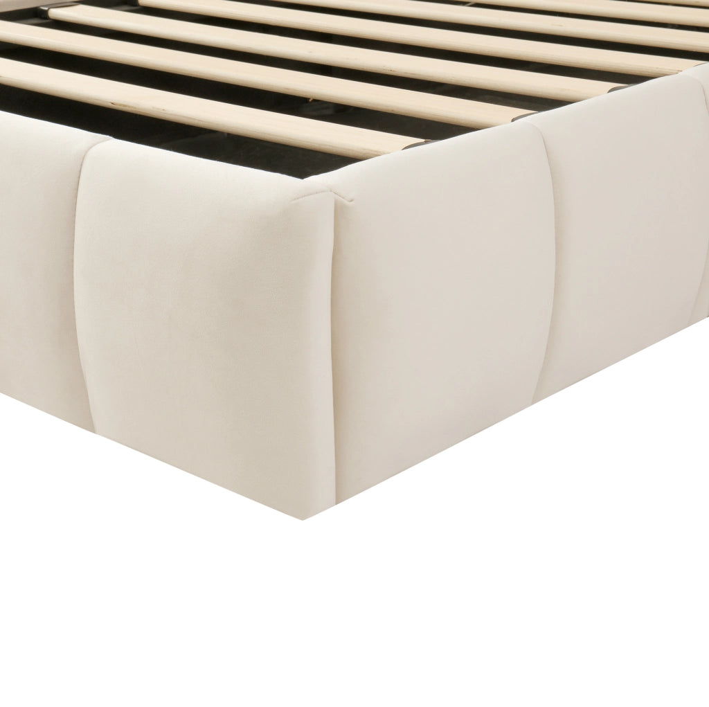 Letto singolo per bambini 90x200 cm con contenitore e rete a doghe; velluto beige