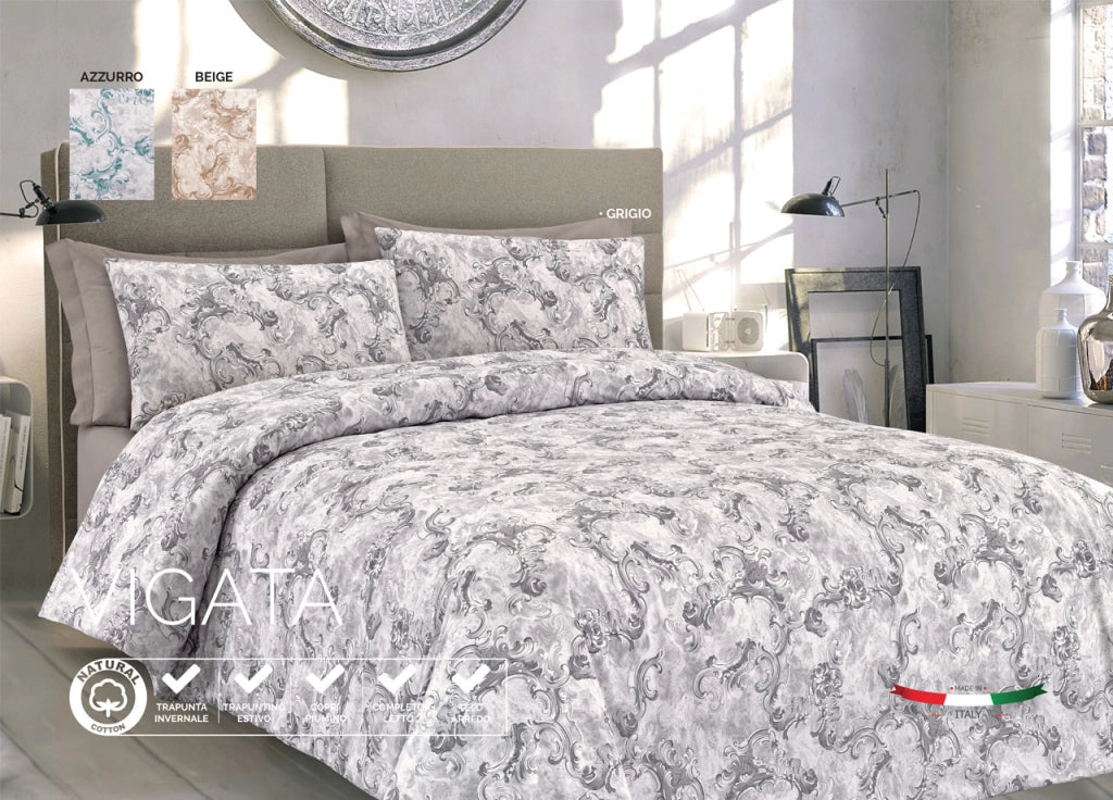 Trapunta Estiva Quilt Primaverile Leggero 100gr Disegno Vigata - Singolo - Azzurro