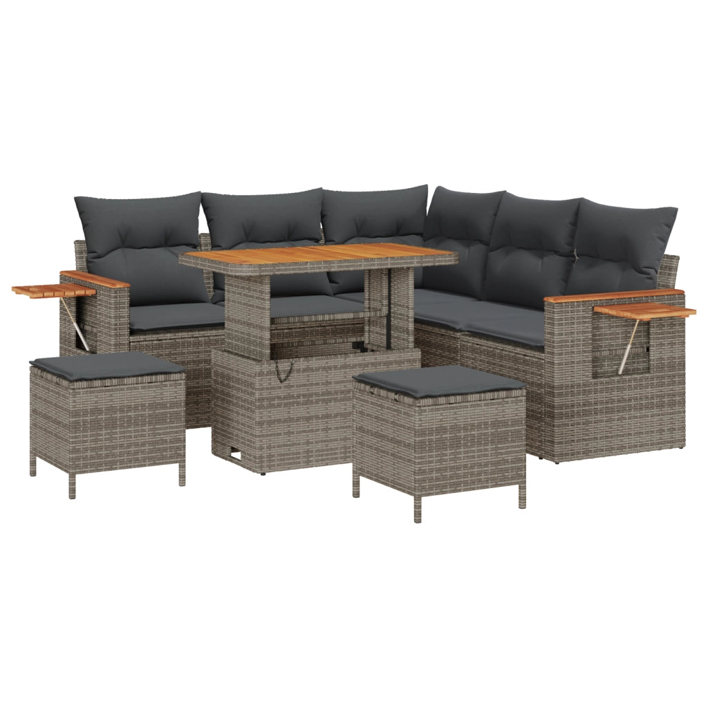 Set Divano da Giardino 8 Pezzi con Cuscini Grigio Polirattan Acacia