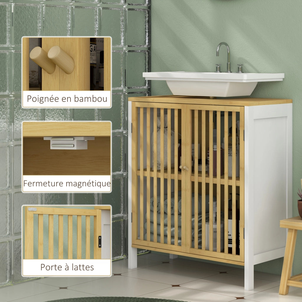 Mobile Sottolavabo 2 Ante con Ripiano Regolabile ¨C zephmum ¨C 60x30x70 cm MDF e Bamb¨´