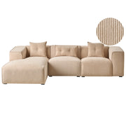 Divano Angolare Beige Velluto A Coste 3 Posti Cuscini Extra Dispersi versione sinistra stile Moderno