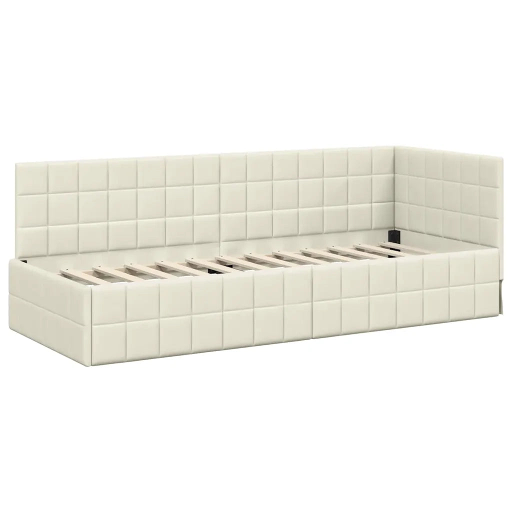 Letto singolo | Letto per adulti | Cornice del letto ad angolo Crema 80 cm x 200 cm Velluto