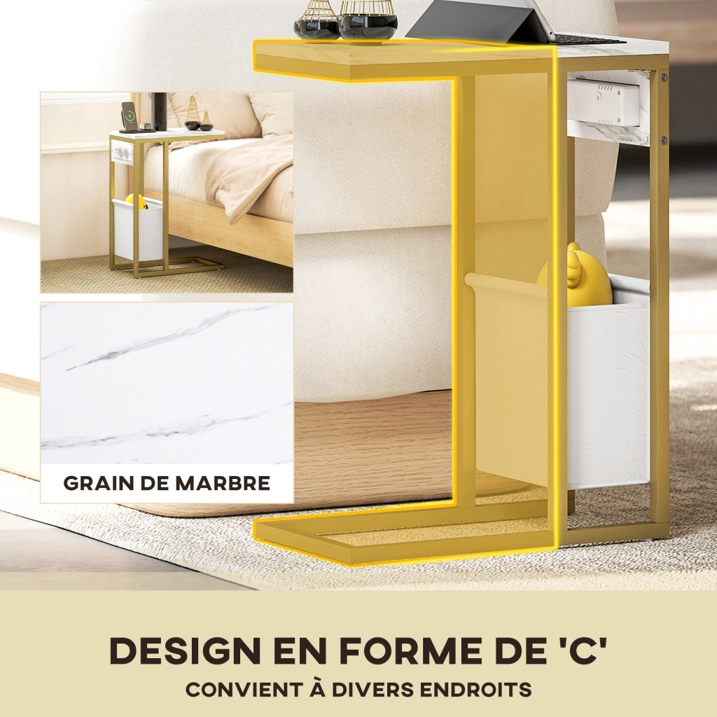 Tavolino da caff¨¨ con piano in vetro temperato e stazione di ricarica ¨C zephmum ¨C 46x25x62,5 cm bianco