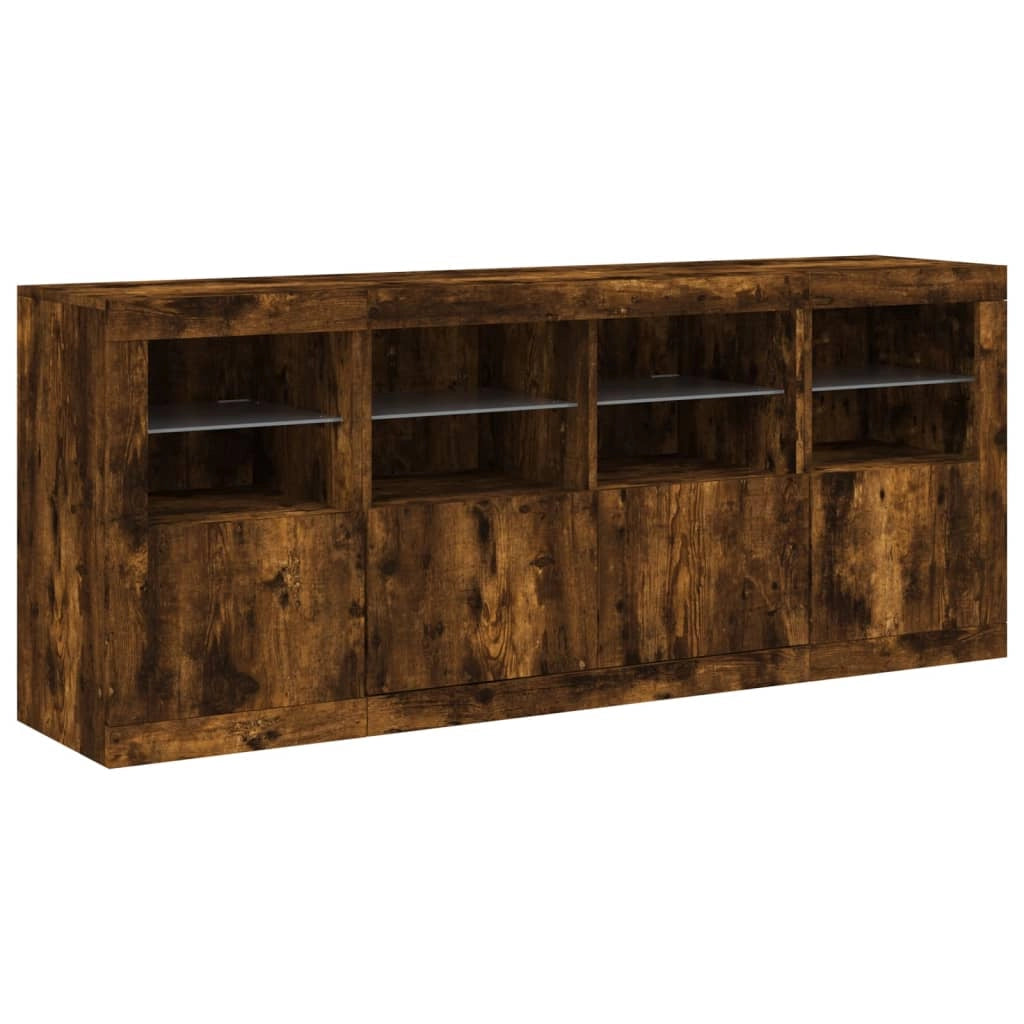 Credenza cassettiera armadio mobile contenitore organizer per cucina soggiorno salotto con luci LED 163 x 37 x 67 cm marrone 02_0029873