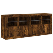 Credenza cassettiera armadio mobile contenitore organizer per cucina soggiorno salotto con luci LED 163 x 37 x 67 cm marrone 02_0029873