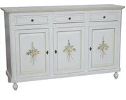 Credenza base napoletana in legno Shabby chic 3 ante bianca decorata filo verde