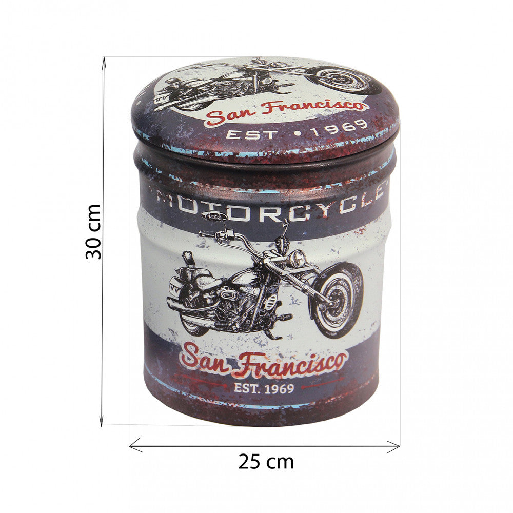 Set 2 Pouf Contenitore Tondo in MDF Moto Grigio Scuro