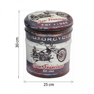 Set 2 Pouf Contenitore Tondo in MDF Moto Grigio Scuro