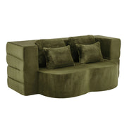 Divano letto 2 in 1; futon pieghevole; 4 cuscini; tessuto peluche; schiuma e molle; verde