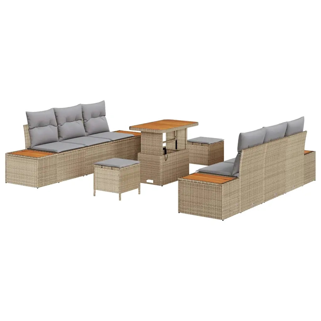 Set Divano da Giardino con cuscino 9 pcs Beige Poly Rattan