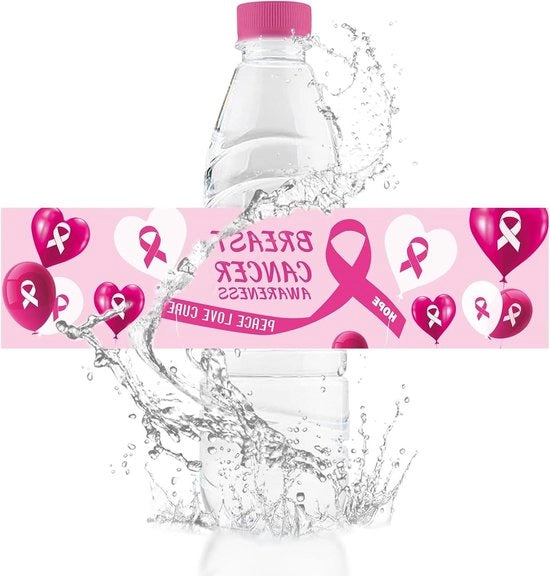 Sticker di consapevolezza per il cancro al seno 50 pezzi - Nastro di palloncino rosso tema - Sacchetti impermeabili - Pace amore guarigione - Sticker per bottiglia di acqua.