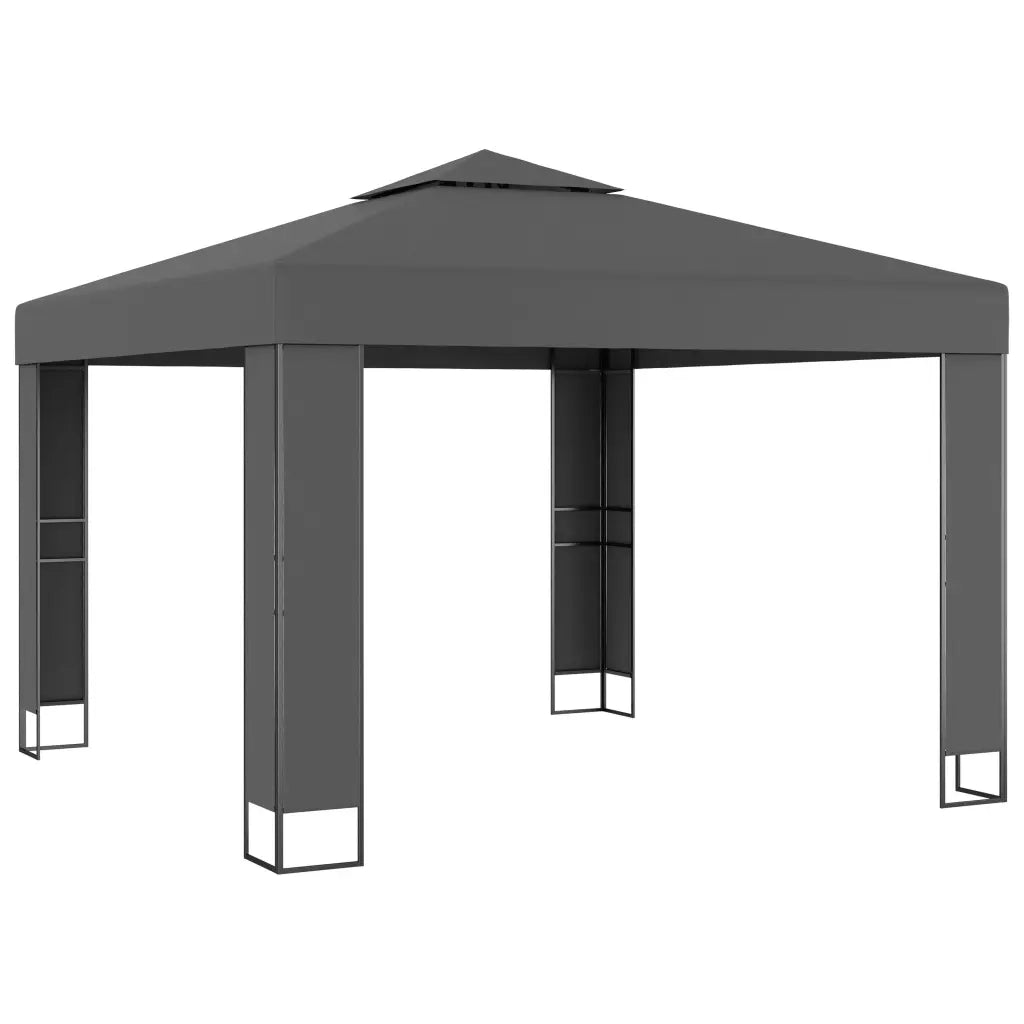 Gazebo | Pergolato con Tetto Doppio e Stringa di Luci LED 3x3 m Antracite
