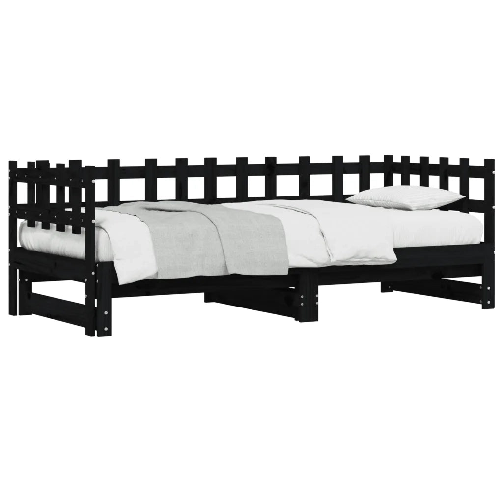 Letto singolo | Letto per adulti | Dormeuse Estraibile Nera 2x(80x200) cm Legno Massello di Pino