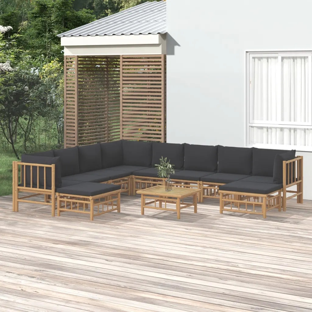 Set Salotto da Giardino 11pz con Cuscini Grigio Scuro BambÃ¹cod mxl 76293