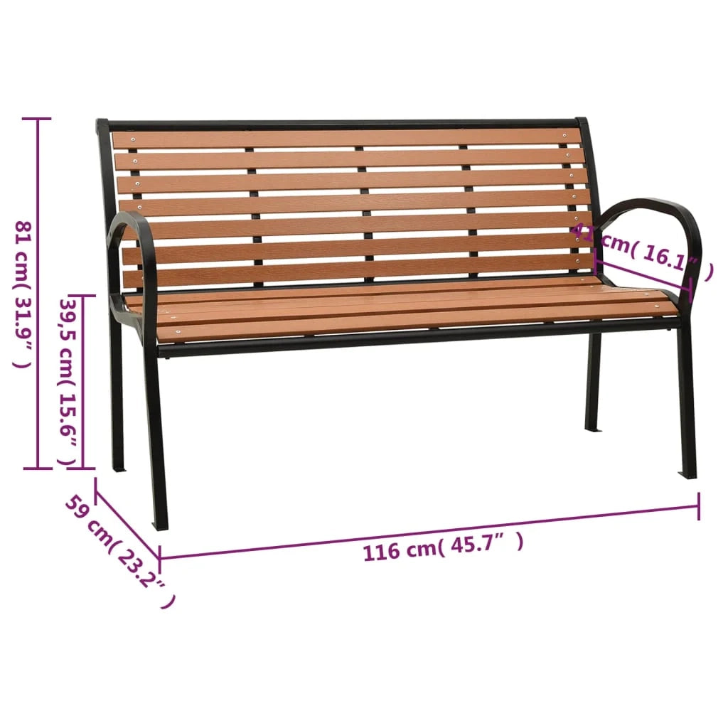 Panca da giardino mobili da esterno per patio terrazza nero e marrone 116 cm acciaio e WPC 02_0011759