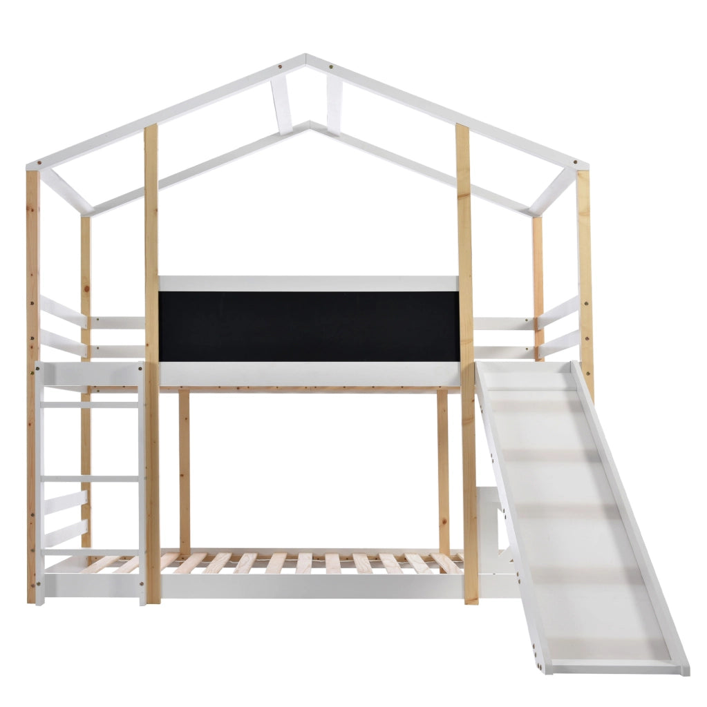 Letto a soppalco per bambini 90x200 cm con scivolo e scala; legno bianco