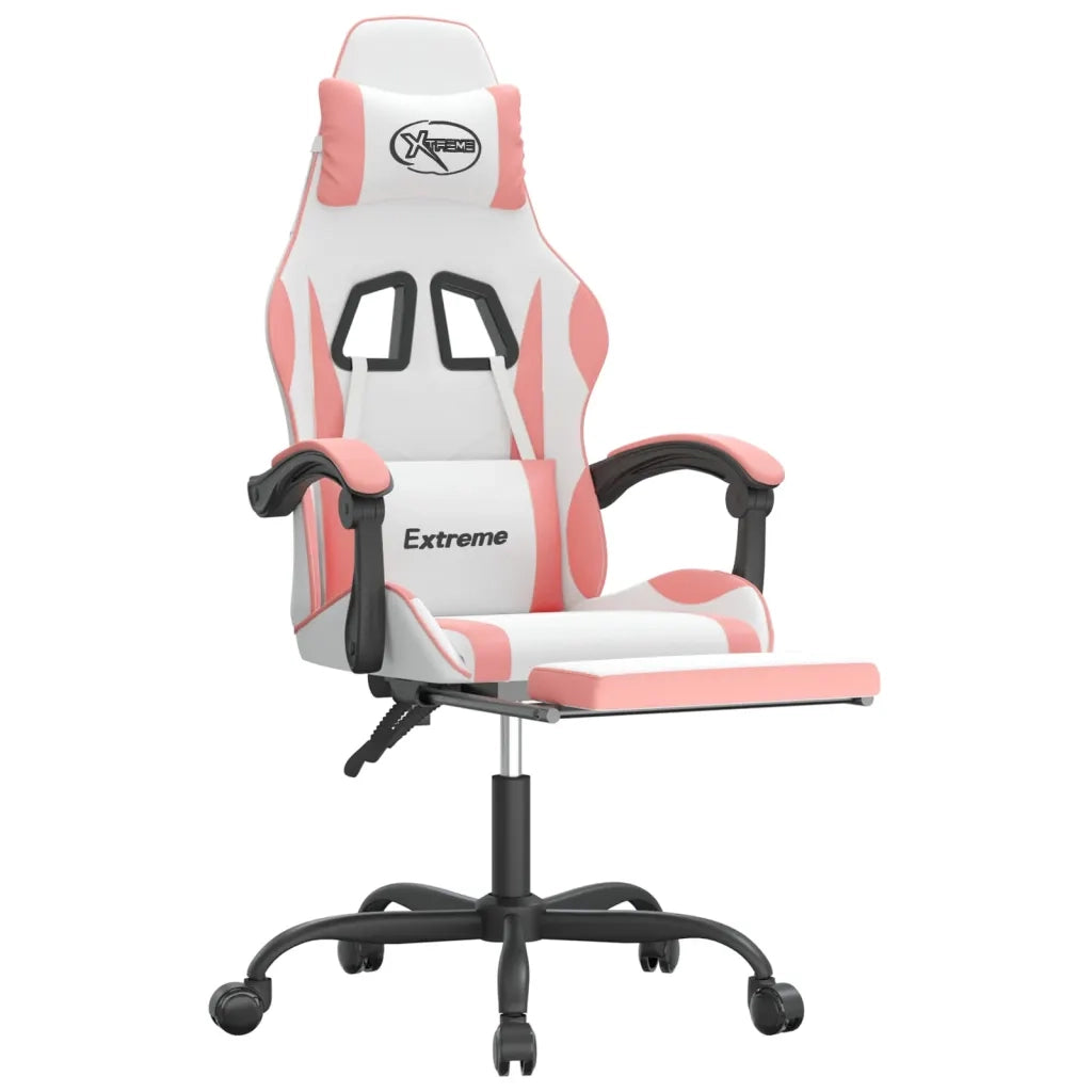 vidaXL Sedia da Gaming con Poggiapiedi Bianco e Rosa in Similpelle