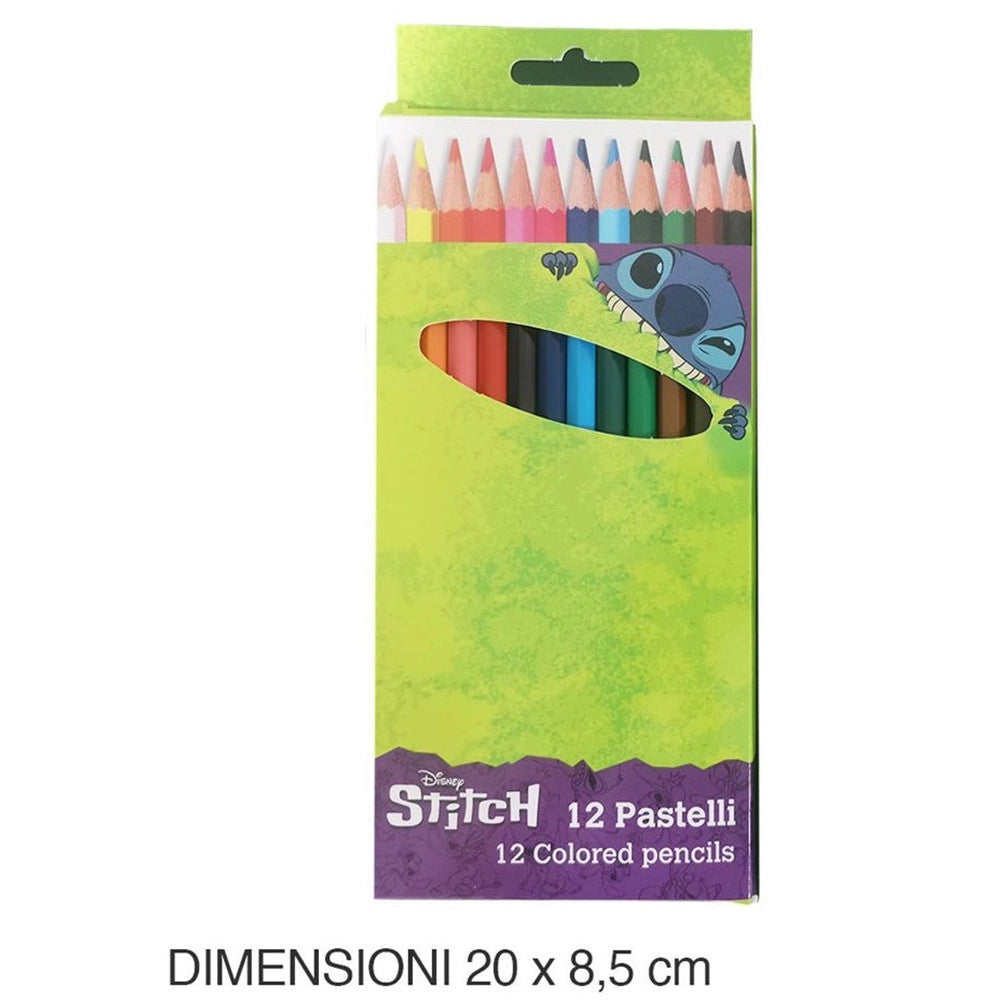 Trade Shop - Set 12 Pastelli Matite Colorate Colori Stitch Disegno Scuola Bambini Cancelleria 951403 -