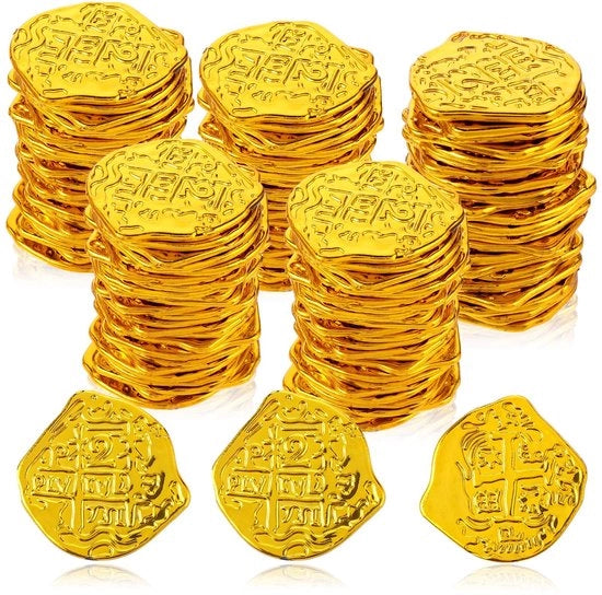Decorazioni per festa di pirati - replica di monete d'oro - 100 pezzi - dimensioni 3,7 x 3,5 cm - sicure e non tossiche