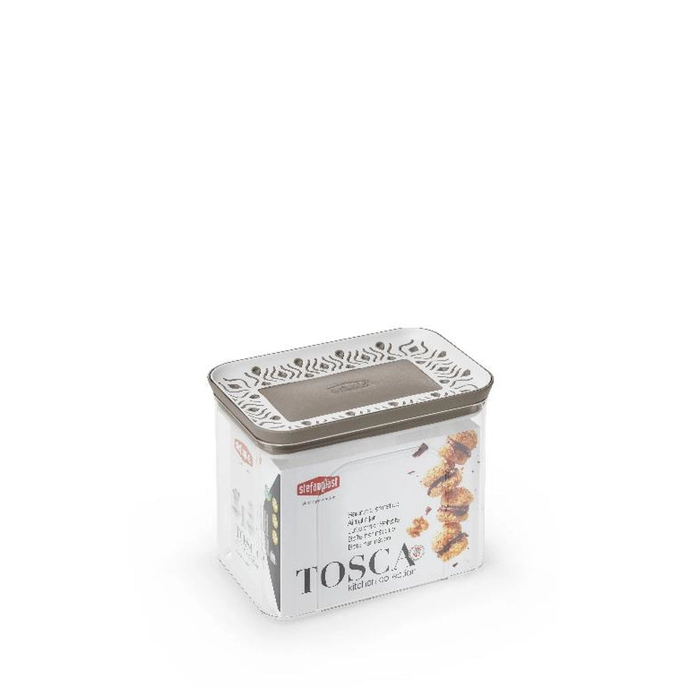 Barattolo da Cucina rettangolare con Tappo ermetico Bianco e Tortora 1,2 litri