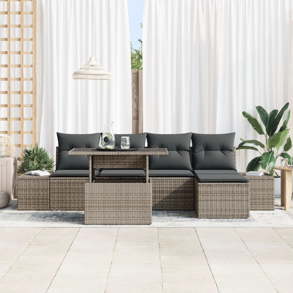 Set Divano Giardino 6 Pezzi con Cuscini Grigio Poly Rattan