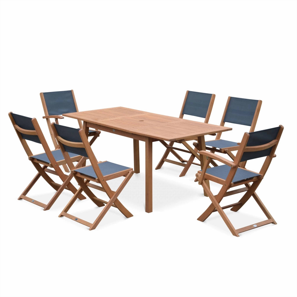 Set tavolo da giardino rettangolare allungabile in legno con 6 sedie,