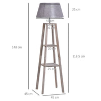Lampada da Terra in Legno con 3 Ripiani e Paralume in Tessuto 45x45x148 cm  Grigio