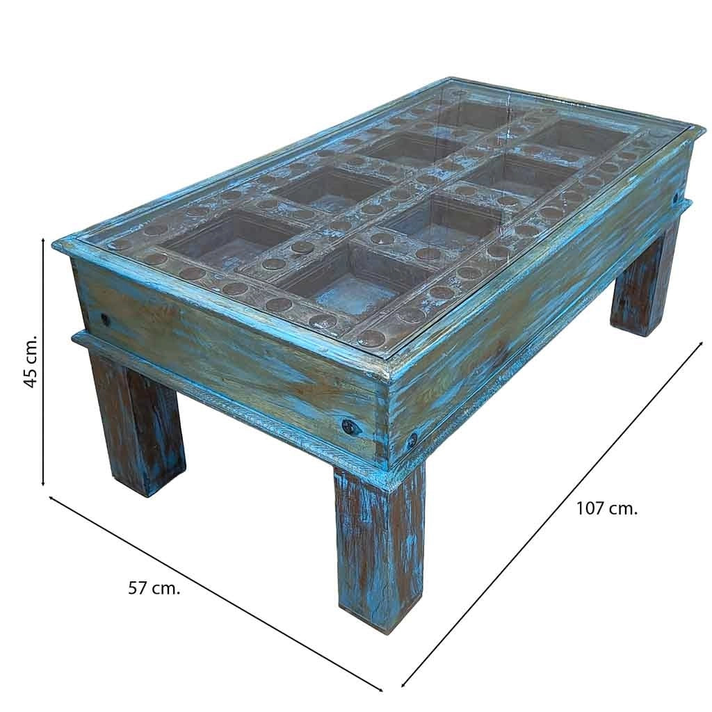 Tavolino da caffè in legno fatto a mano 107x57x45h cm