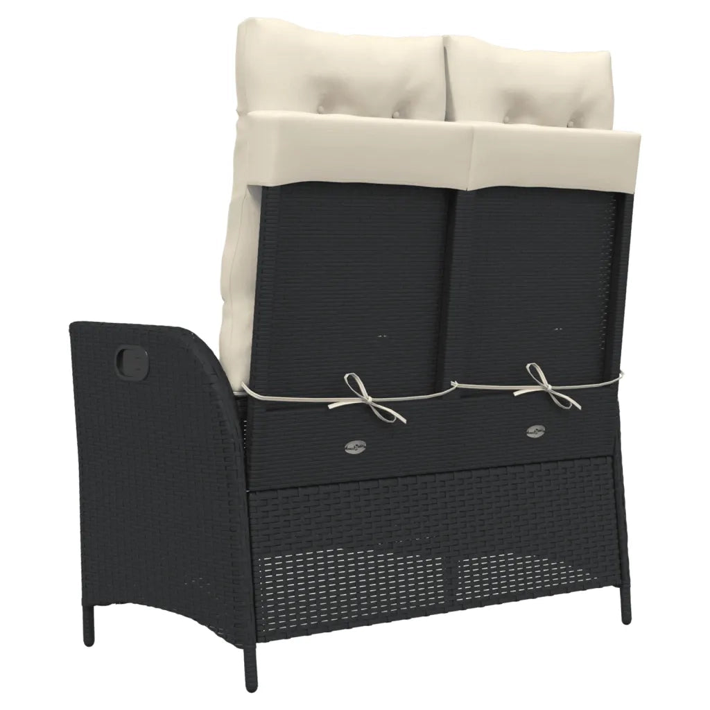Panca Reclinabile da Giardino con Cuscini-Sgabello-Sedia da esterno Nera in Polyrattan 612220