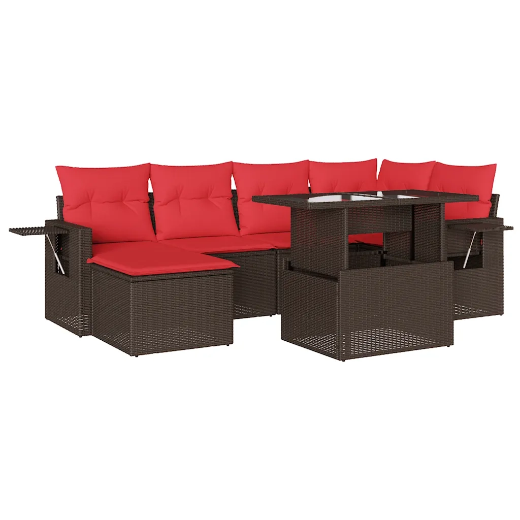 Set Divani da Giardino 7 pz con Cuscini Marrone in Polyrattan 3268054