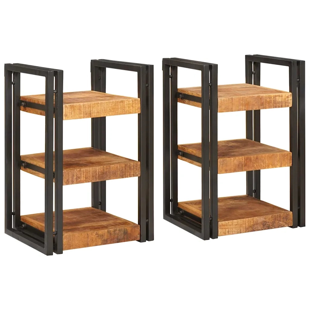 Comodino 2 pz-Set di 2 Tavolino da notte Marrone e nero Legno di mango massello