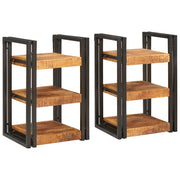 Comodino 2 pz-Set di 2 Tavolino da notte Marrone e nero Legno di mango massello