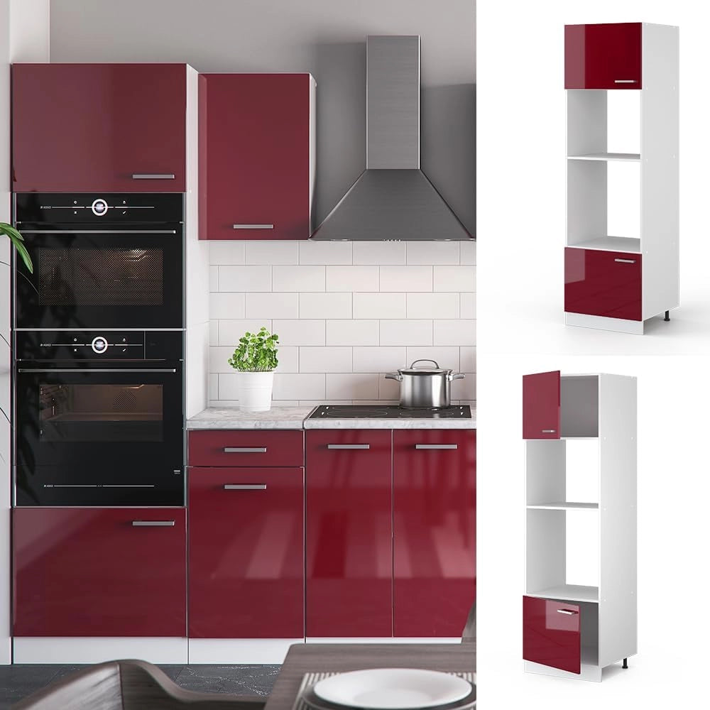 Mobile cucina microonde R-Line, Rosso lucido, 60 cm, per la libera combinazione all'interno di sistemi cucina modulari